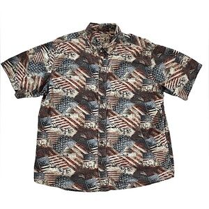 Patriotic American flag presidents Mt. Rushmore print USA button down shirt XL